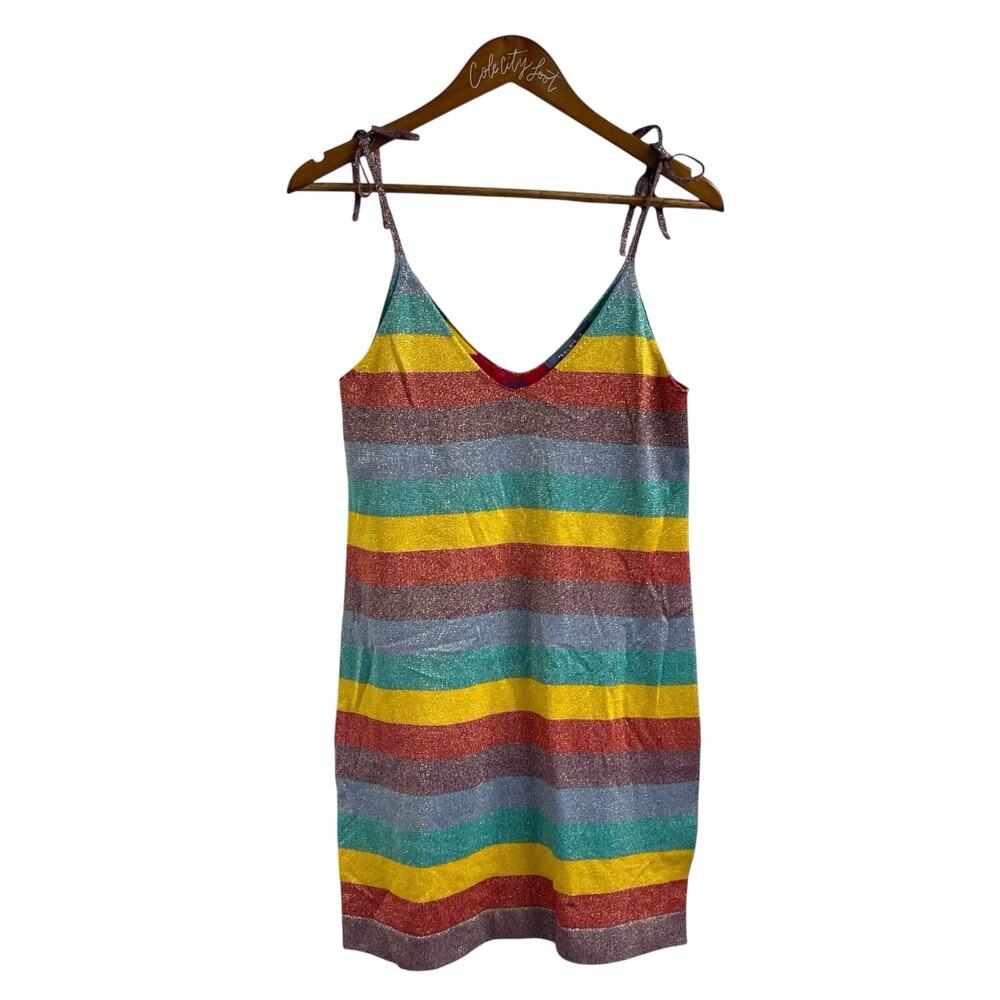 ModCloth Colorful Striped Mini Dress Small Metallic Weave